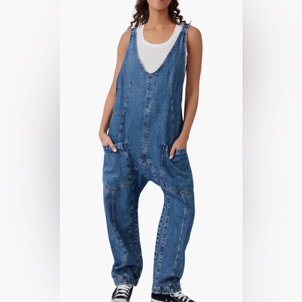 NEW Free People High Roller Denim Overall Jumpsuit S